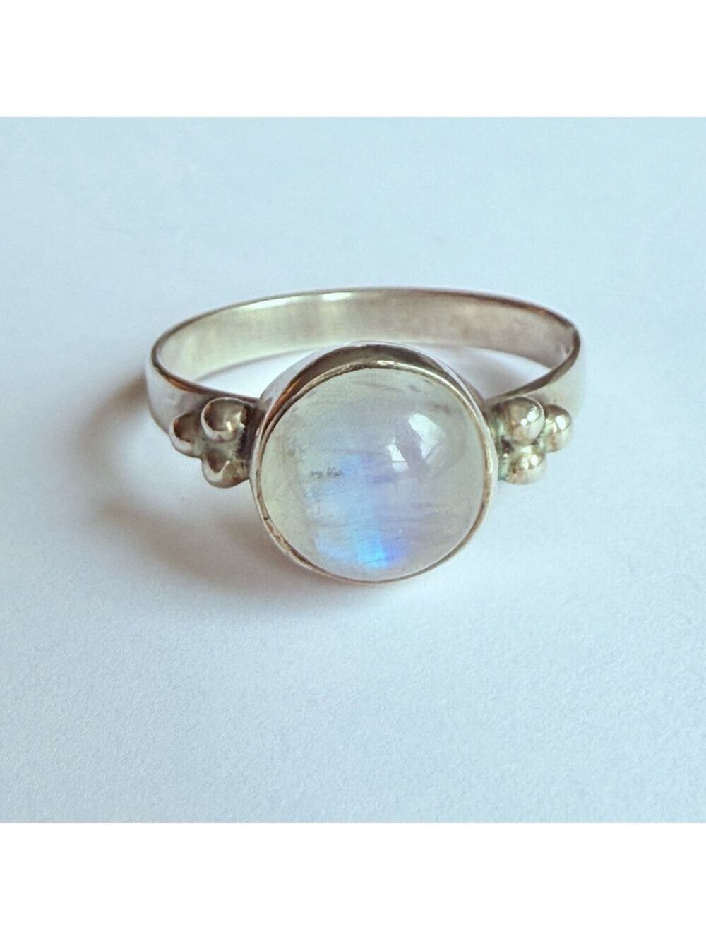 Moonstone 2.41 CT Solitaire Cabochon Sterling Silver 925 DNA Bead Ring